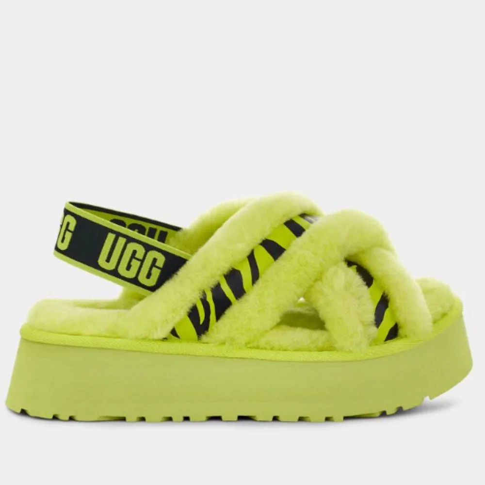 UGG Disco Cross Slide Animalia Slipper Shoe/Slipper Key Lime New Size 8 - Picture 6 of 6